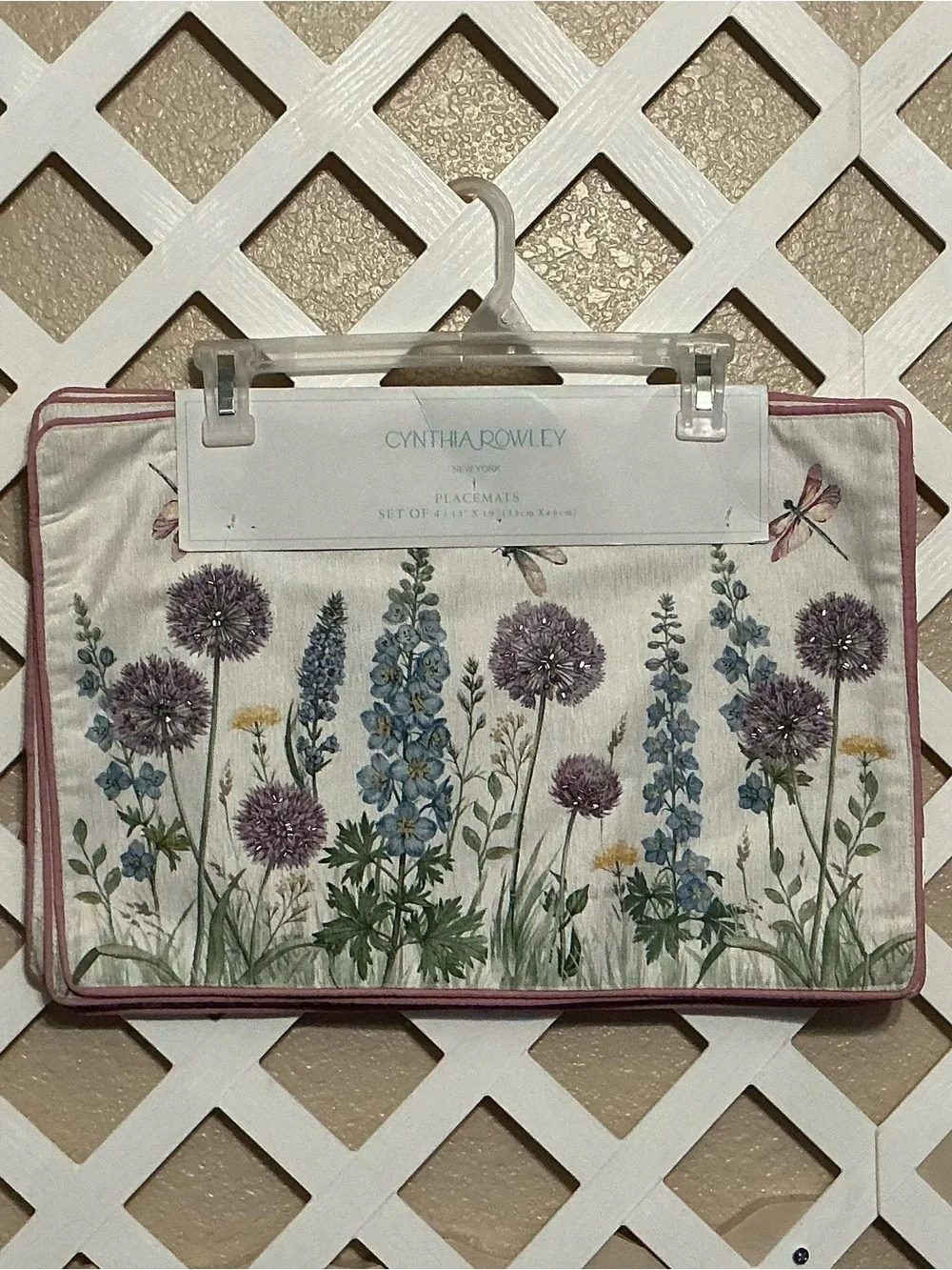 Cynthia Rowley Purple & Blue Beaded Floral Placemats.  Set of 4